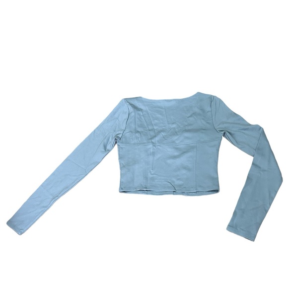 Garage Slate Blue Cropped Long Sleeve Shirt with Corset Illusion - Picture 6 of 8